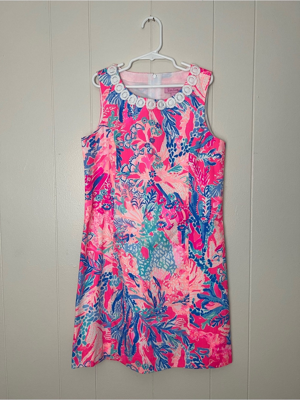 Lilly Pulitzer Girl’s Mini Mila Shift Coral Reef Dress Size 12 Pink Blue Teal
